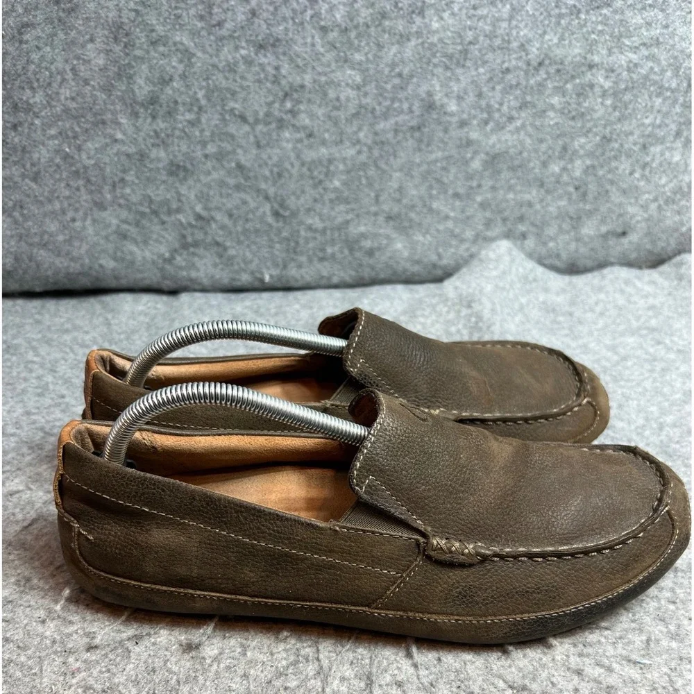 OluKai Moloa Mens Leather Loafers Dark Wood Brown Slip On Shoes Size 10